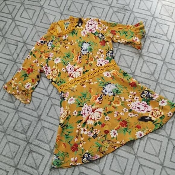 Yellow Floral Mini Dress  - Picture 2 of 8